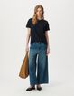 Jean wide leg cropped bleu Femme-1