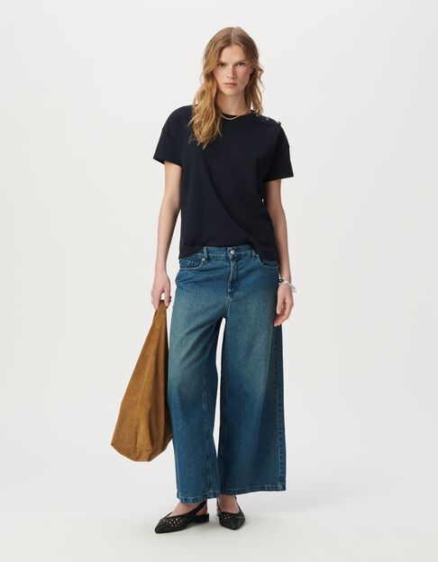 Dames Wide Cropped Jeans in Blauw - IKKS