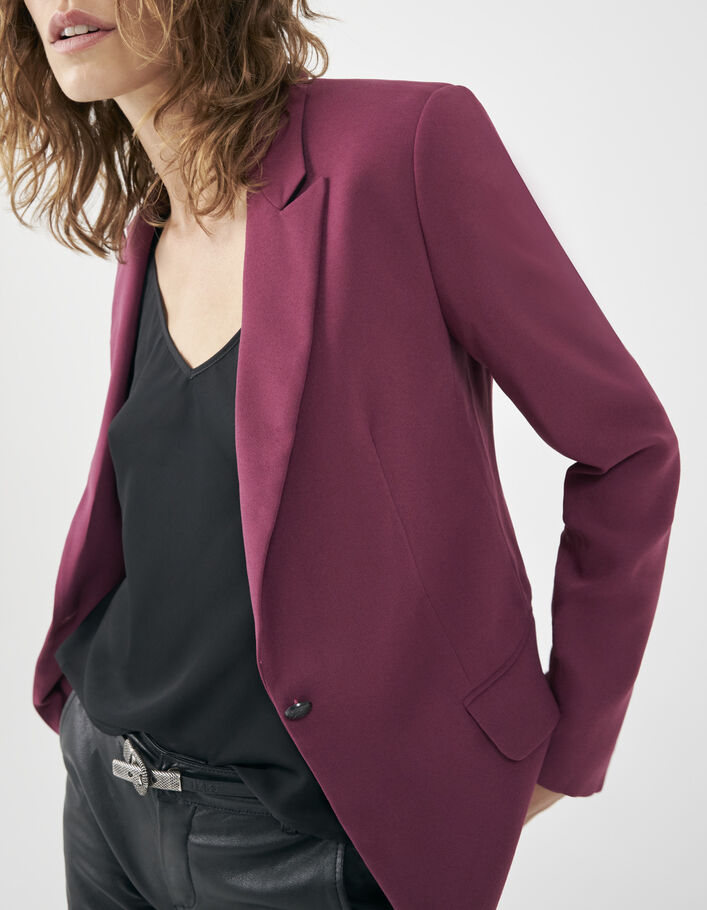 Veste mi-longue de tailleur en crêpe coloris violet femme - IKKS