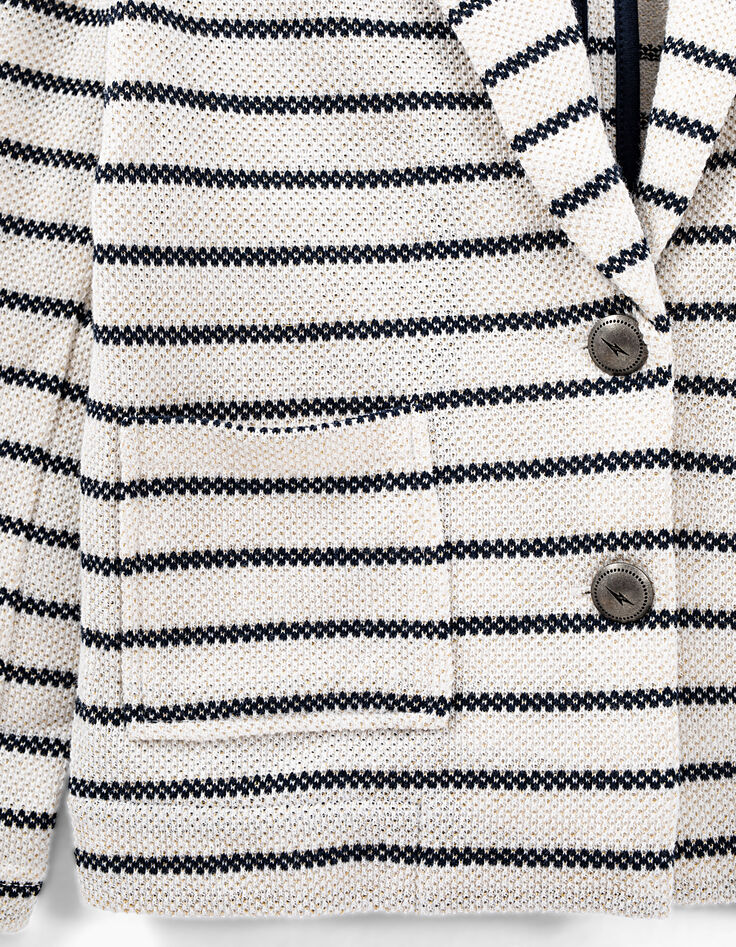 Cardigan-veste blanc cassé rayé navy en maille fille-5