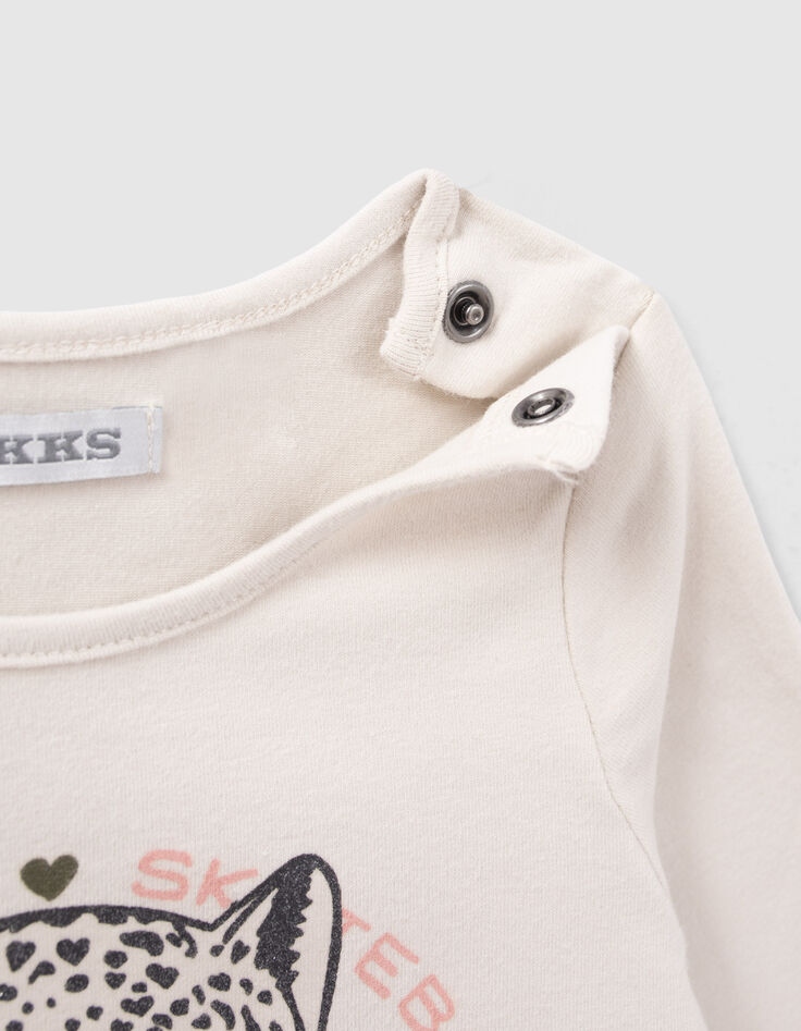 T-shirt beige visuel léopard et skate bébé fille-6