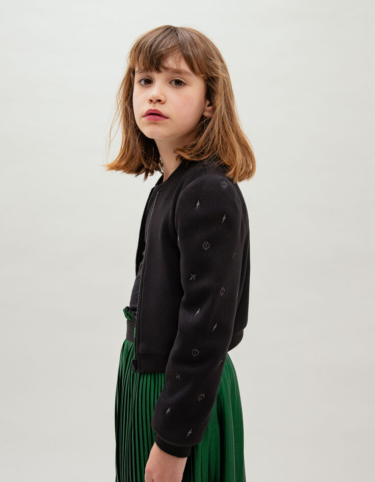 Zwart fleece bombervest voor meisjes-1