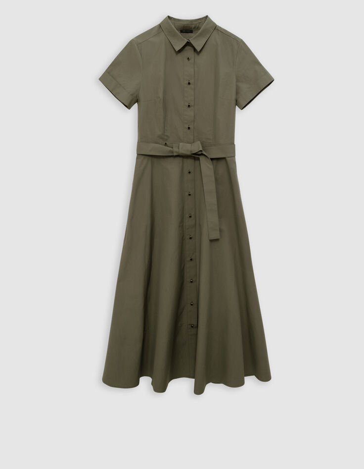 Vestido camisero caqui cinturón midi-5