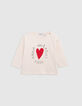 Camiseta crudo algod&oacute;n coraz&oacute;n y mensaje beb&eacute; ni&ntilde;a-1