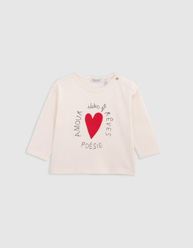 Camiseta crudo algod&oacute;n coraz&oacute;n y mensaje beb&eacute; ni&ntilde;a - IKKS