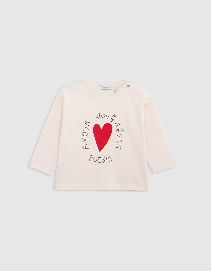 Camiseta crudo algod&oacute;n coraz&oacute;n y mensaje beb&eacute; ni&ntilde;a-1