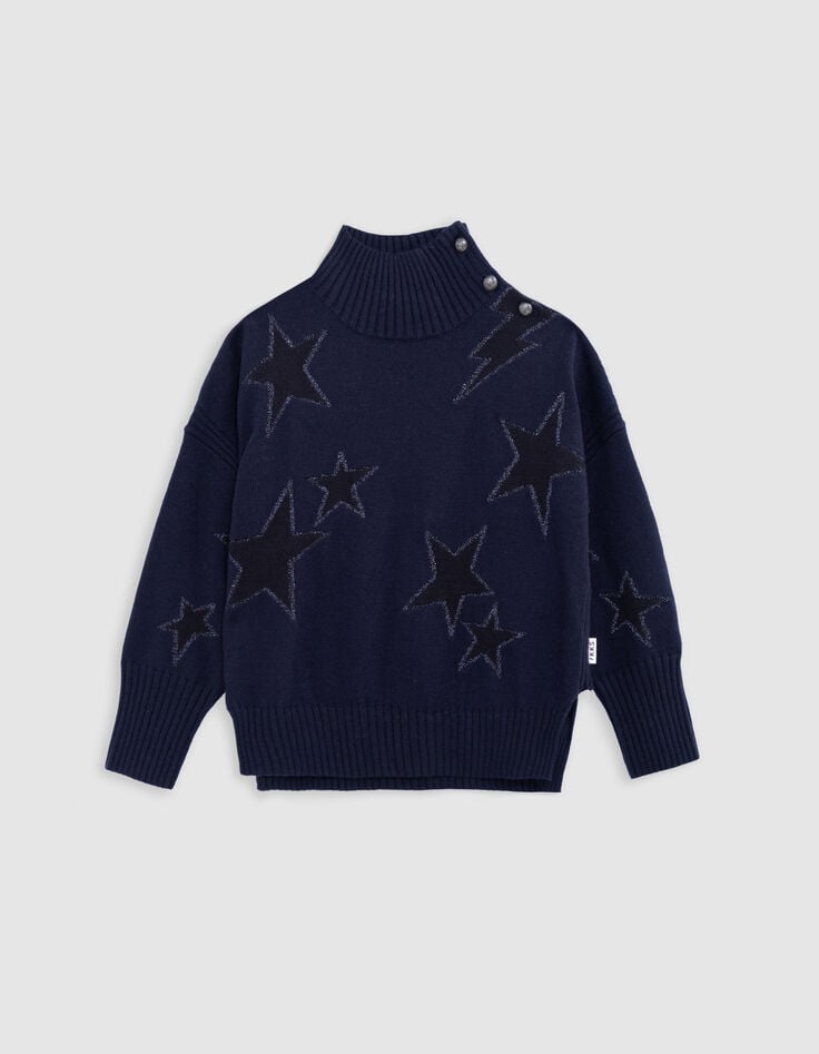 Jersey punto azul marino estrellas Intarsia niña-1