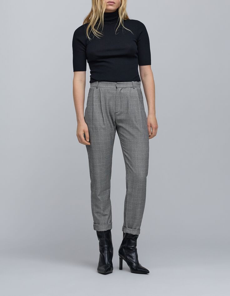 Pantalon de costume noir motif prince-de-galles Femme-2 Pantalon de costume noir motif prince-de-galles Femme-2