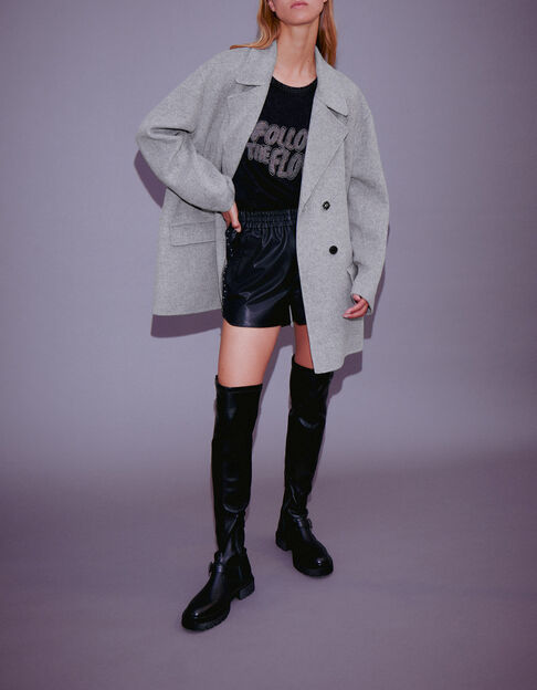 Women’s grey mid-length coat with diamante - IKKS