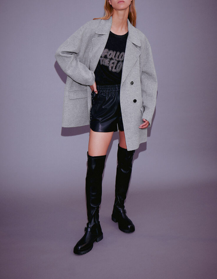 Women’s grey mid-length coat with diamante-1