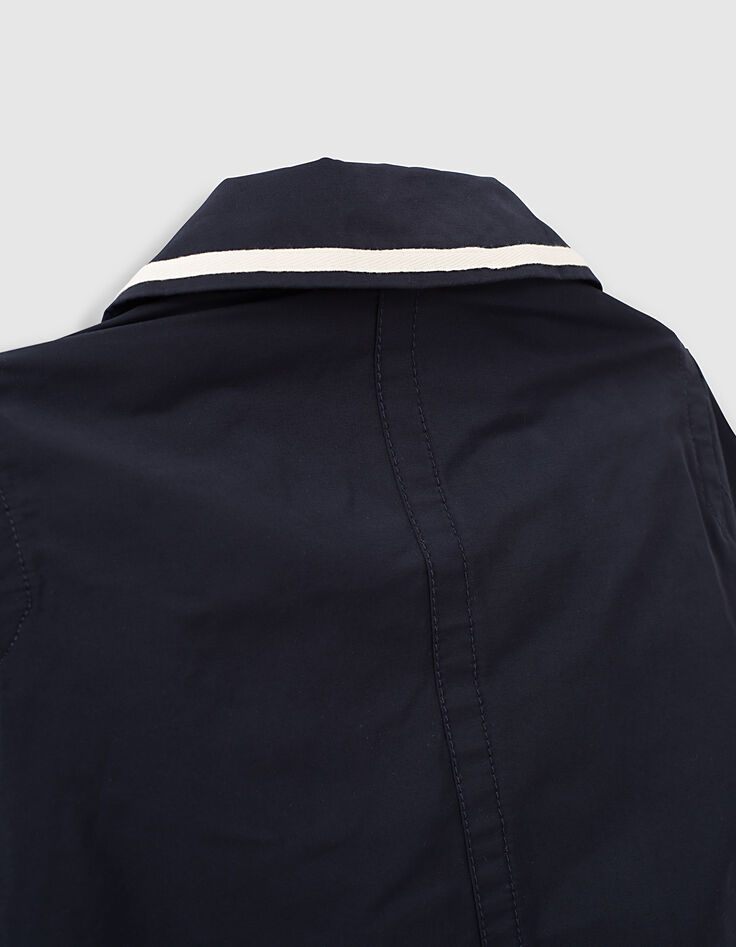 Trench navy de nailon con capucha extraíble para niña -7
