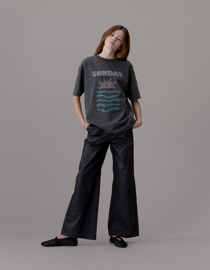 Rechte zwarte gecoate jeans meisjes-2