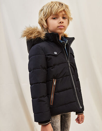 Doudoune noire à capuche doublée sherpa garçon - IKKS