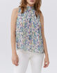 Women’s ecru ikat diamond print top with tie on back-1