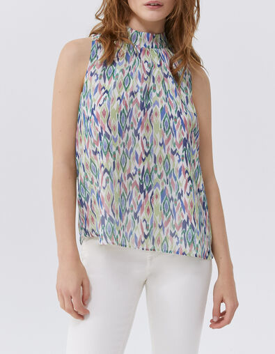 Women’s ecru ikat diamond print top with tie on back - IKKS