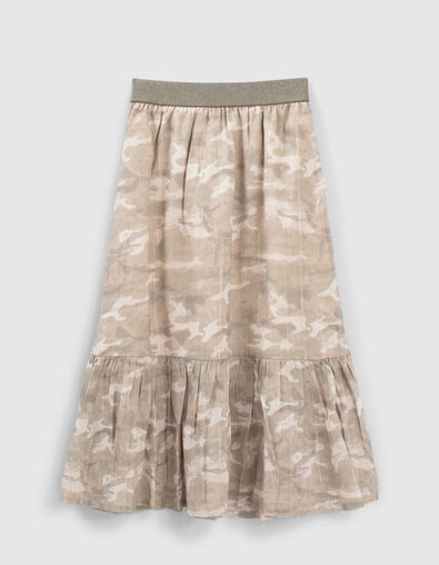 Khaki Mädchenrock mit Camouflageprint und Streifen - IKKS