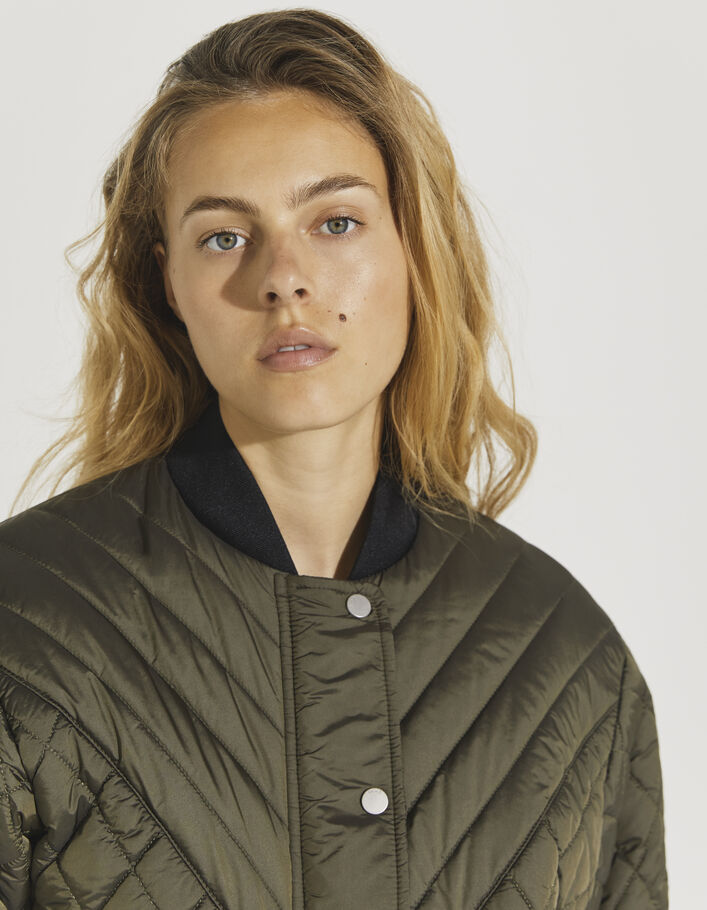 Women’s khaki quilted oversize short light padded jacket - IKKS