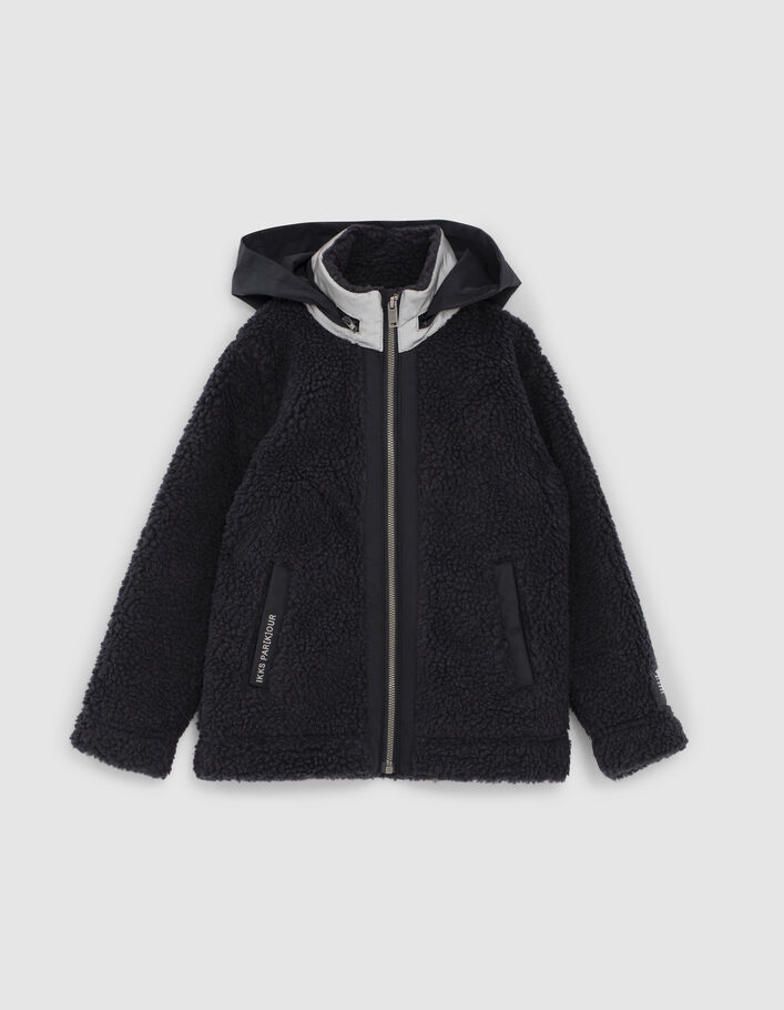 Boys’ navy Sherpa and nylon mixed-fabric cardigan - IKKS