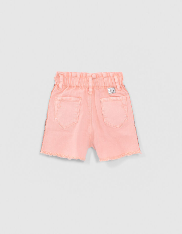 Short en jean p&ecirc;che ganses brod&eacute;es c&ocirc;t&eacute;s fille-3