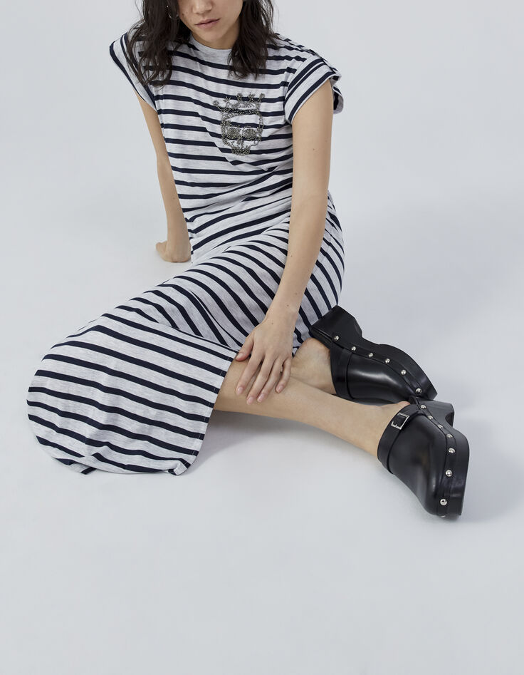 Robe longue marine à rayures esprit marinière Femme-5