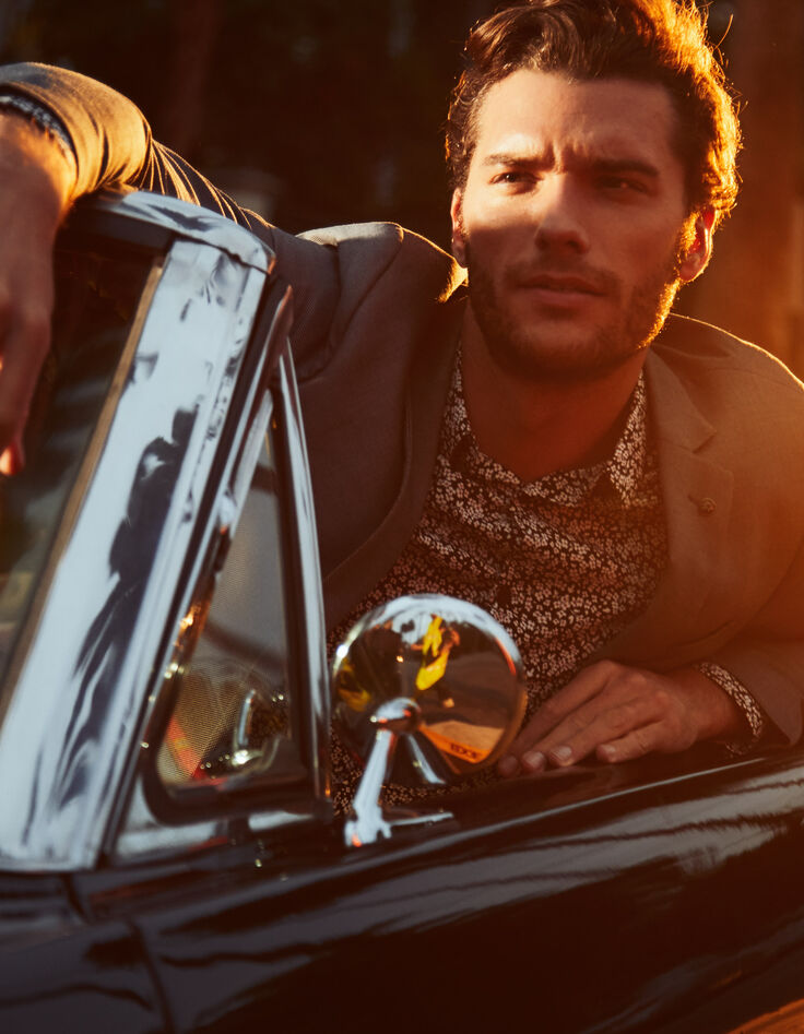 Men&rsquo;s black floral print slim shirt-6