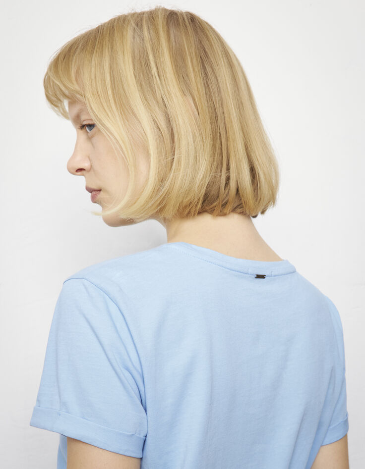 Tee-shirt en coton bleu marine motif message blanc femme-5