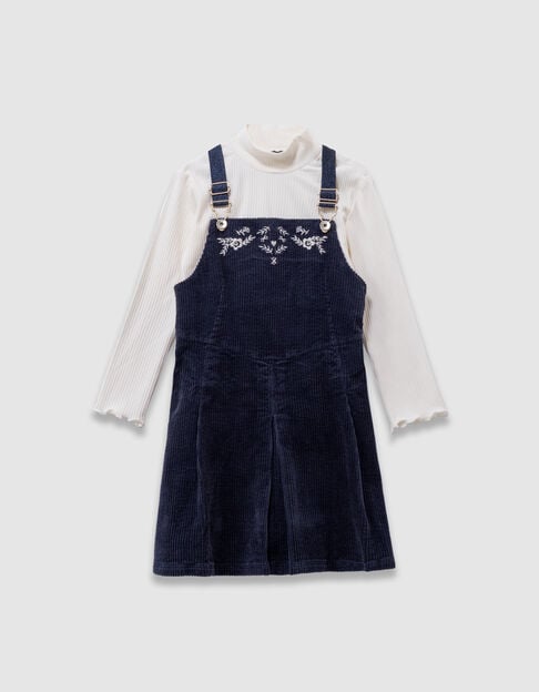 Marineblaues 2-in-1-M&auml;dchenkleid Velours wei&szlig;es T-Shirt - IKKS