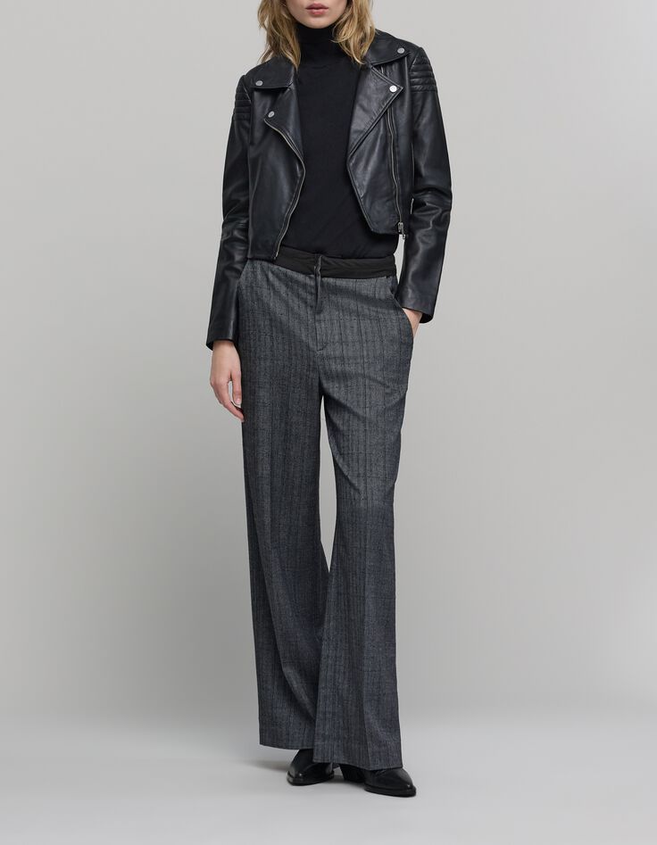 Women's black herringbone check suit pants-2