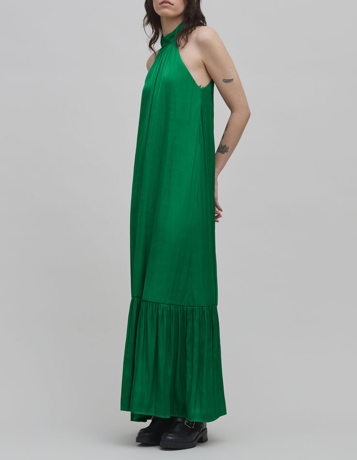 Groene gekreukte jurk van gerecycled polyester armsgaten-1