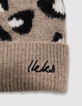 Bonnet beige tricot motif léopard fille-7