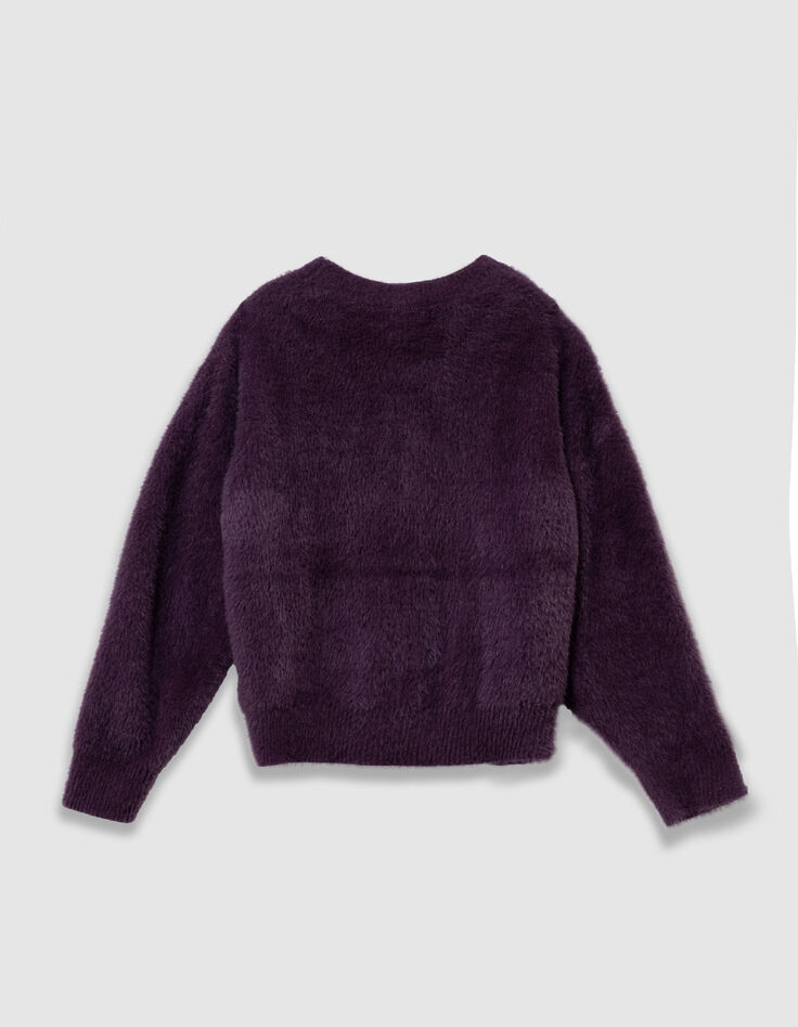 Plum knit sweater fluffy logo embroidery for girl-3