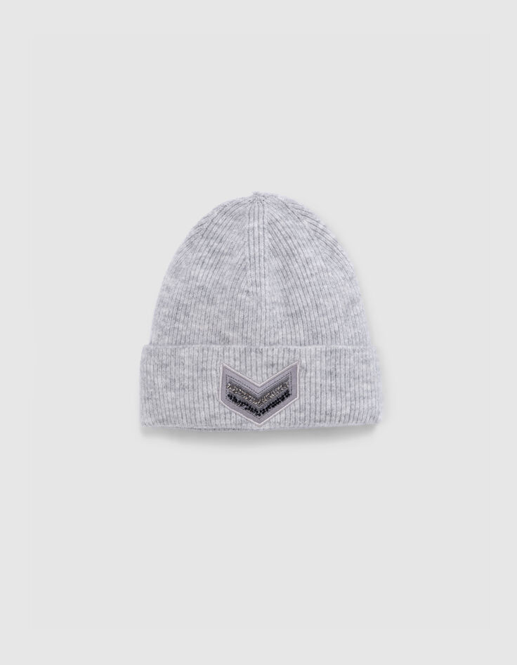 Gorro de punto gris para mujer estampado chevron bordado-1