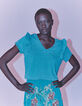 Smaragdgroen T-shirt volants schouders voor-achter dames-3