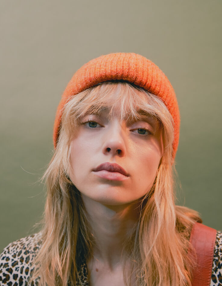 Conjunto gorro y bufanda naranja punto mujer-6