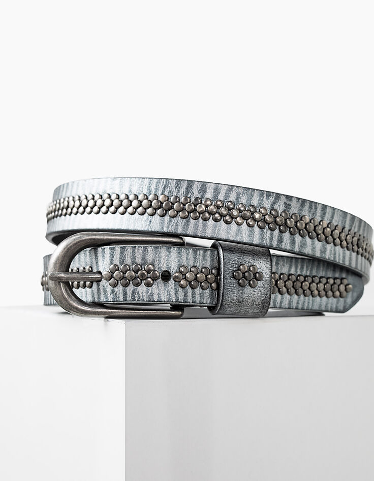 Ceinture en cuir effet argent et clous femme-2