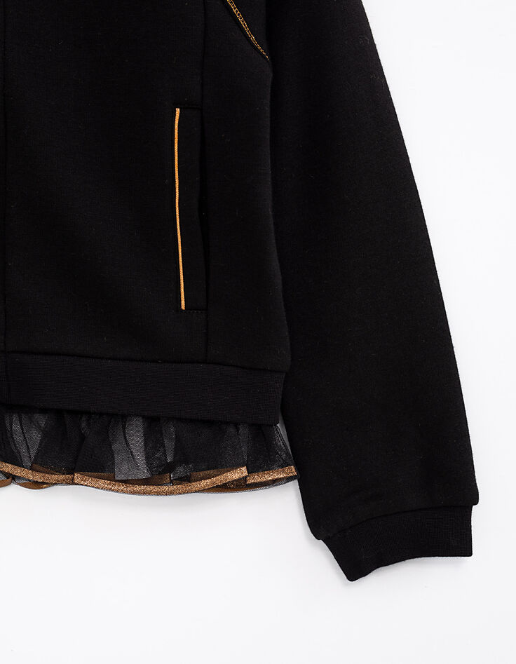 Cardigan noir zippé bordé de tulle fille-2