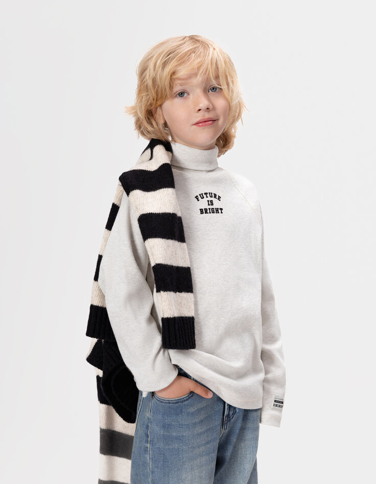 T-shirt manches longues gris col roulé garçon-1