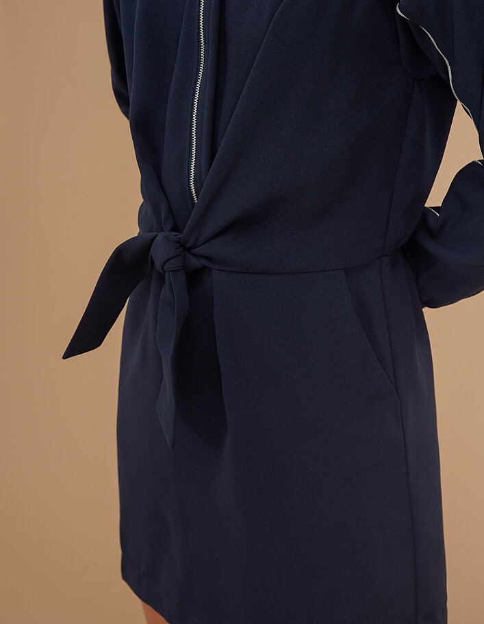 I.Code navy zip-up dress with bow on waist - I.CODE