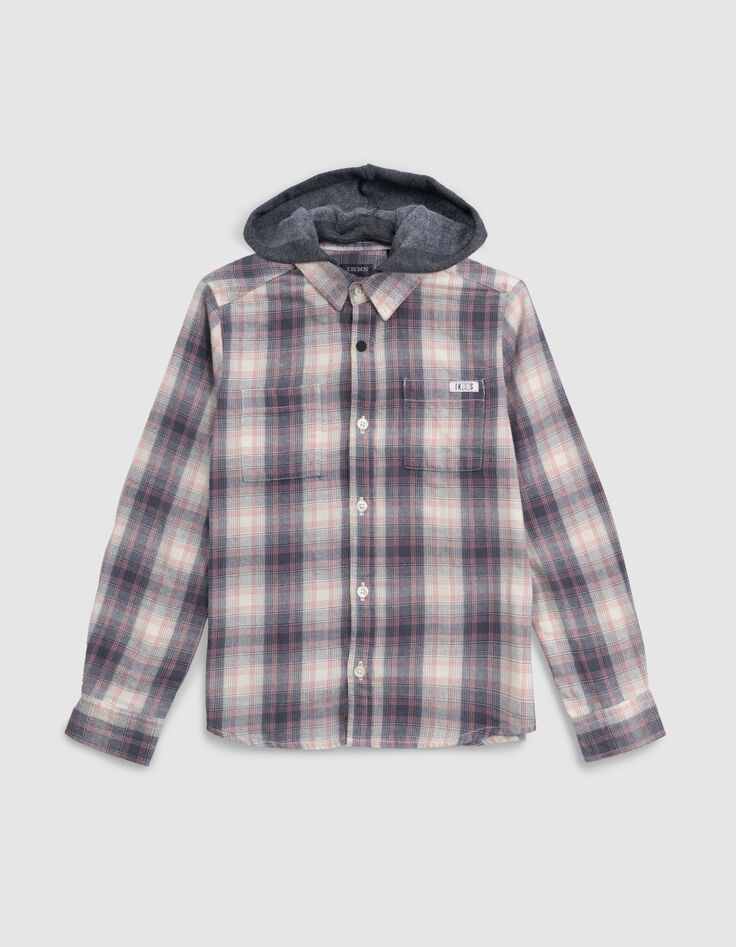 Boy's beige plaid shirt with removable hood-2