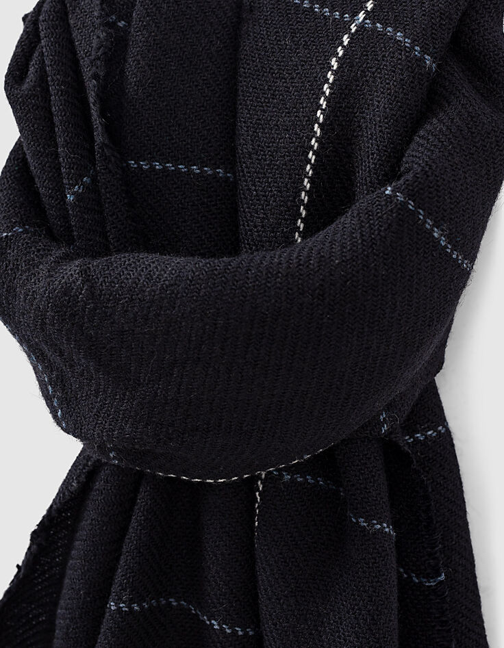 Men’s navy large check scarf-3