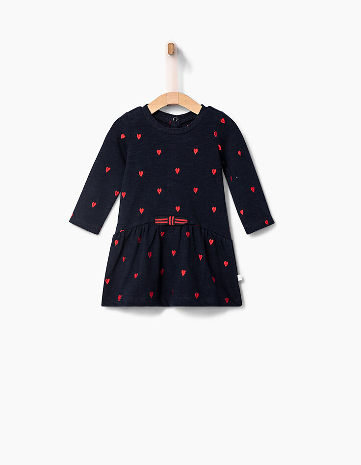 Robe maille marine brodée cœurs bébé fille-1