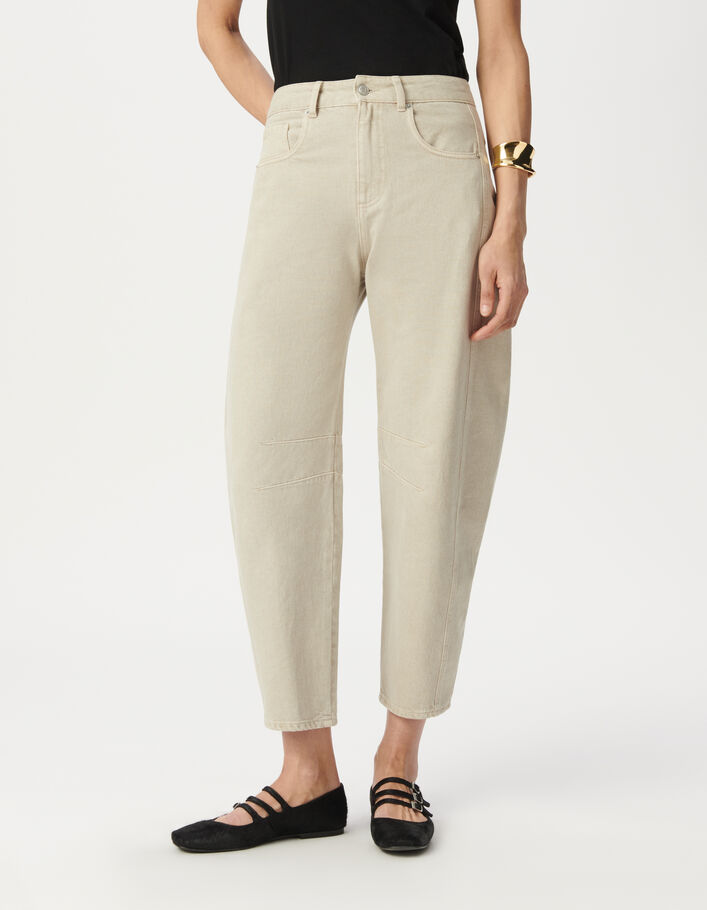 High Rise Balloon Balloon Jeans Beige Balloon Ultra High Ankle Jeans