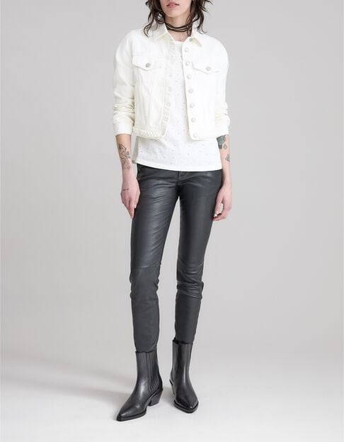 Weißes Damen-T-Shirt mit facettierten Nieten - IKKS