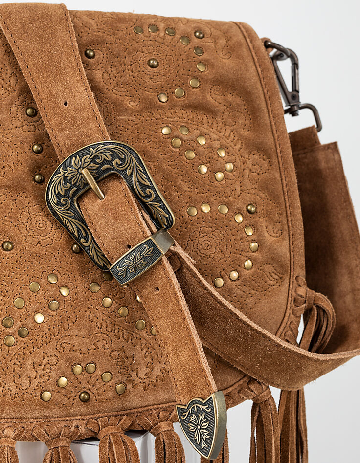 Sac besace The Waiter en cuir franges et studs femme-5
