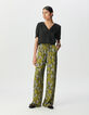 Weite grüne Damenhose Blumenprint-1