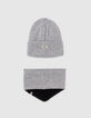 Bonnet-masque et snood tricot gris garçon -4