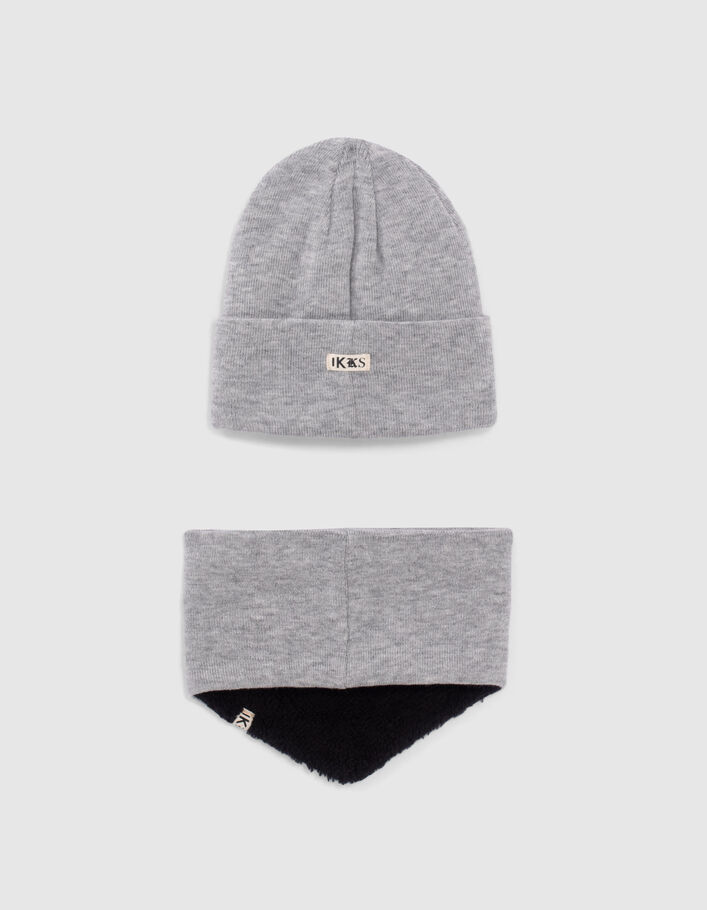 Gorro-máscara y snood punto gris niño-4