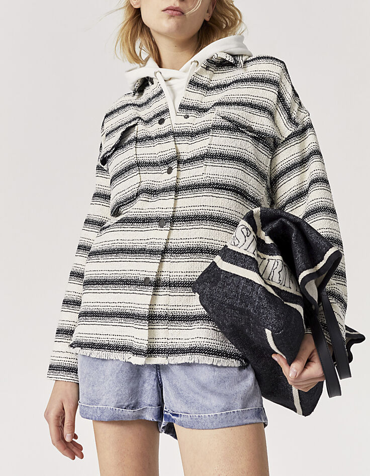Chemise loose à rayures en tweed noir et blanc femme-1