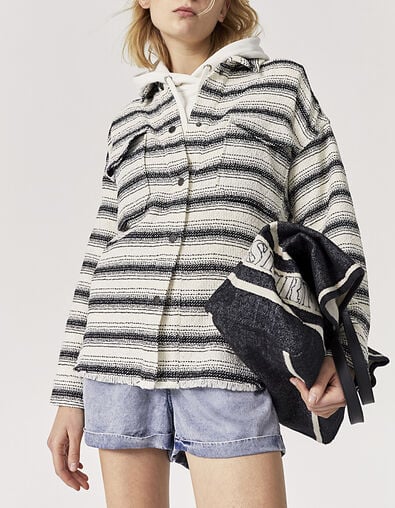 Women’s loose shirt with black and white tweed stripes - IKKS