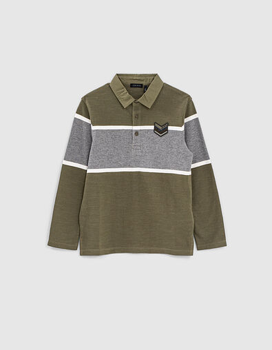 Polo kaki à col chemise et rayure grise garçon  - IKKS